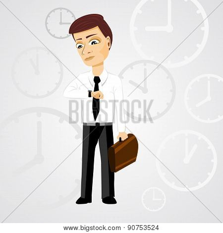 business man with briefcase checking time