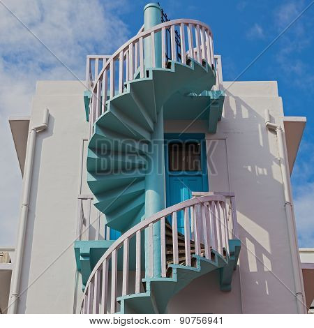 Blue Spiral Stairs Of  Bugis Village, Singapore