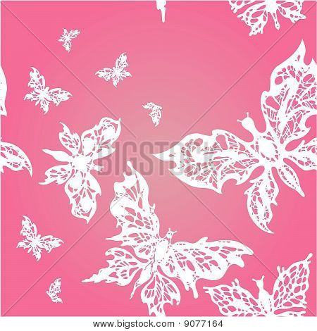 Vector Pink Seamless Background With White Butterflies