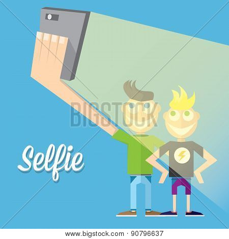Taking Selfie Photo on Smart Phone concept