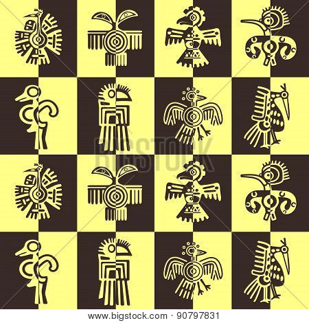 Seamless background with American Indians relics dingbats characters