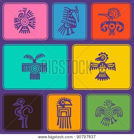 Seamless background with American Indians relics dingbats characters