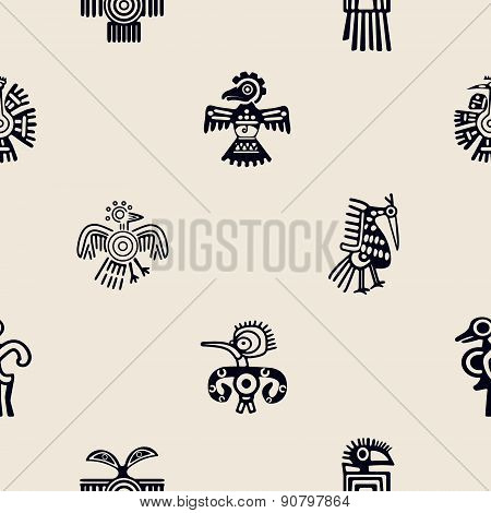 Seamless background with American Indians relics dingbats characters