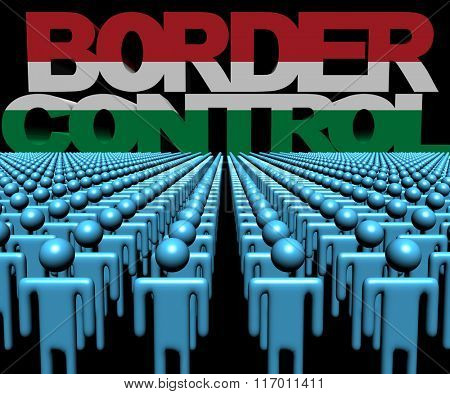 Border Control text with Hungarian flag and crowd of people illustration