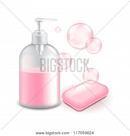 Soap And Bubbles Isolated On White Vector