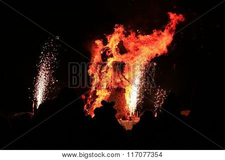 Burning Of Maslenitsa Scarecrow In Evening