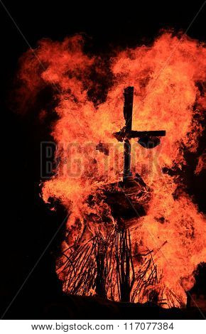 Burning Of Maslenitsa Scarecrow In Evening