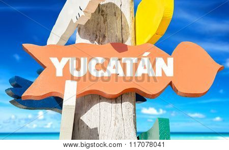 Yucatan welcome sign with beach
