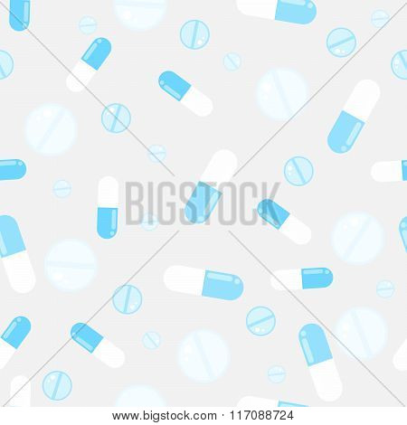Medicine pills seamless vector pattern. Pills, drugs and vitamins.