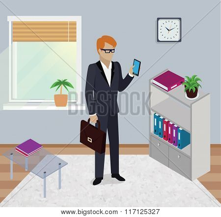 Isometric Man Office Work Interior Design