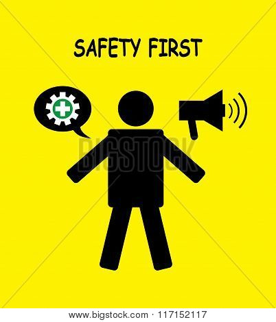 Safety First Icon Symbol Human With Yellow Background