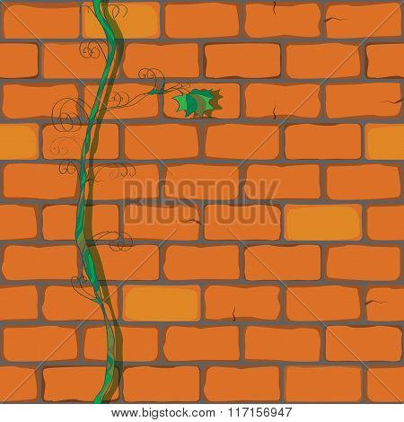 seamless vector pattern, bricks  with plant