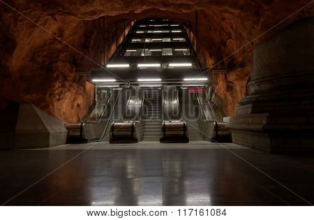 Escalator In The Beautiful Subway Station Radhuset In Stockholm