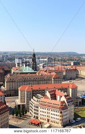 View Of Dresden Cityscape With Square Altmarkt (old Market) And Church Kreuzkirche