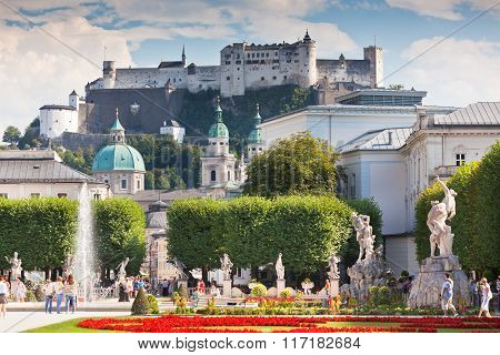 Famous Mirabell Garden View In Salzburg, Austria