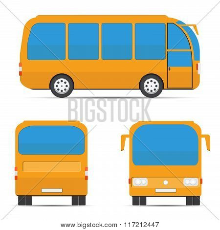 School yellow bus. Yellow bus rear, side, front