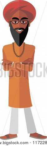 smiling Indian in a turban orange clothes