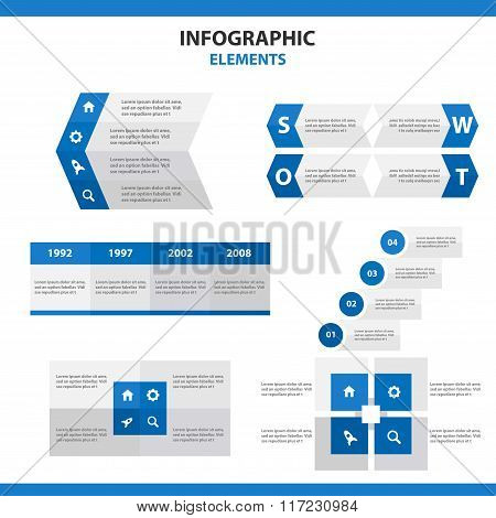 Blue presentation templates Infographic elements flat design set