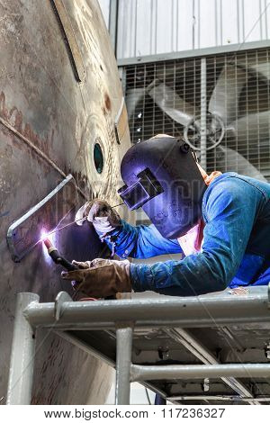 Welding sparks of welders in the industry.