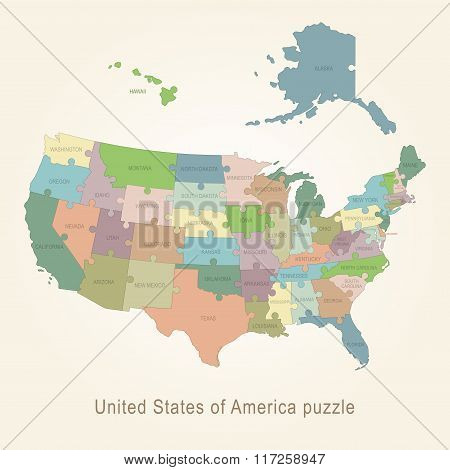 USA administrative map - puzzle