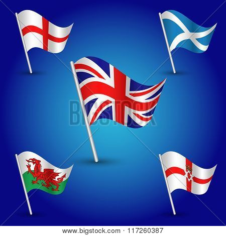 Vector Waving Simple Triangle Set Flags United Kingdom Of Great Britain