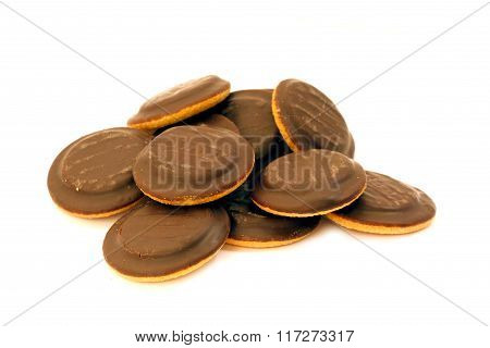Heap of many delicious chocolate biscuit cookies for dessert