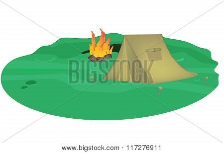 Forest camping vector concept with tourist tent.