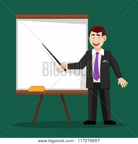 Business Man With Pointer At The Board