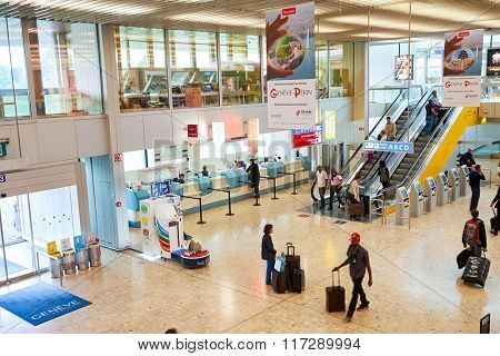 GENEVA, SWITZERLAND - SEPTEMBER 11, 2014: interior of Geneva Airport. Geneva Airport, formerly known as Cointrin Airport, is the international airport of Geneva.