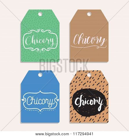 Chicory inscription, logo set. Typography design. Labels.
