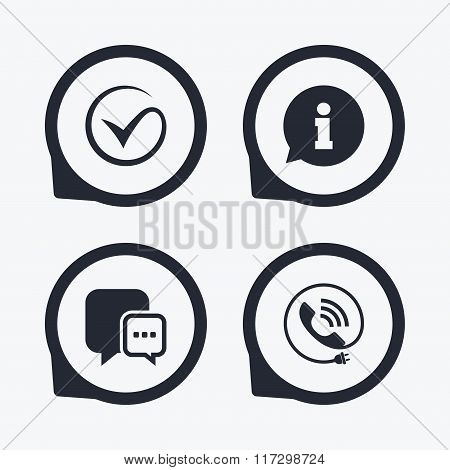 Check or Tick. Phone call and Information sign.