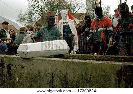 People In Traditional Costumes Celebrating The Winter Carnival