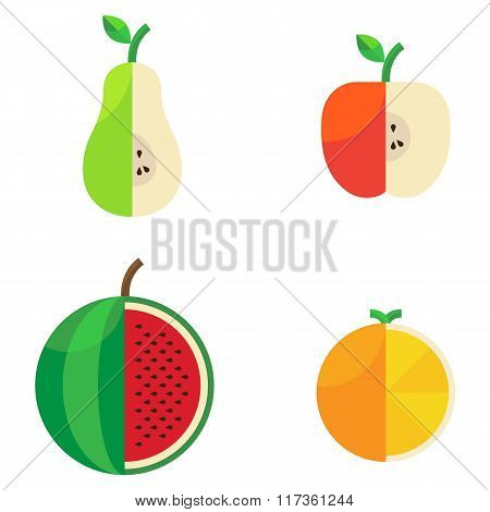 Different cut agricultural beautiful sweet fruit in a flat style