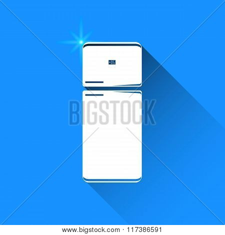 Fridge On Blue Background. Vector Isolated