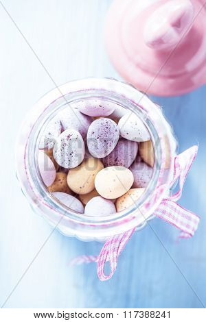 Masson Jar With Colorful Easter Eggs