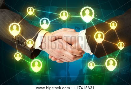 Business handshake, social netwok concept