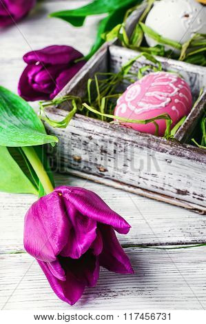 Easter Composition With Tulips