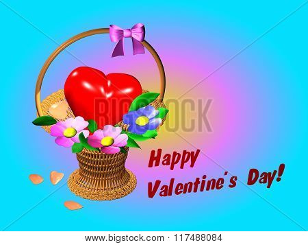 basket with heart and flowers