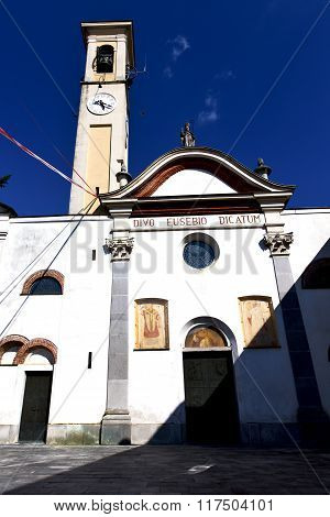 Caiello   The Old   Church  Closed Brick Tower Sidewalk Italy  Lombardy