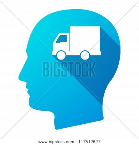 Long Shadow Male Head Icon With A  Delivery Truck
