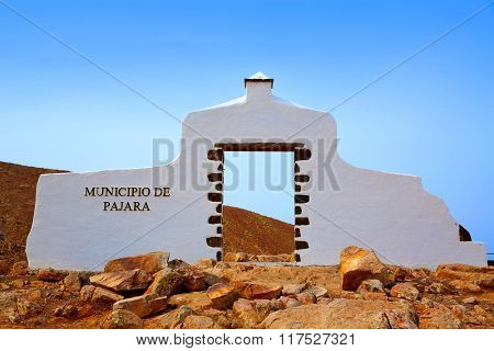 Pajara welcome monument sign Fuerteventura at Canary Islands