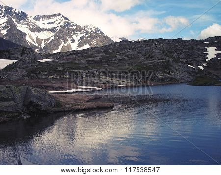Mountain Lake San Bernardino In Switzerland.