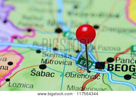 Obrenovac pinned on a map of Serbia