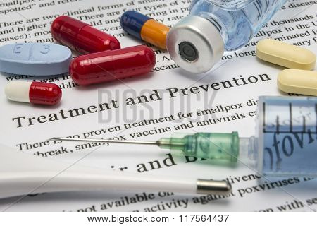 Diagnosis - Treatment And Prevention. Medical Report With Composition Of Medicaments - Red Pills, In