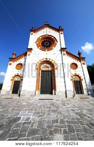 Church    The Mercallo  Old     Brick Tower Sidewalk Italy  Lombardy