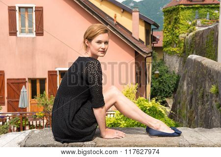 Beautiful woman in a black dress
