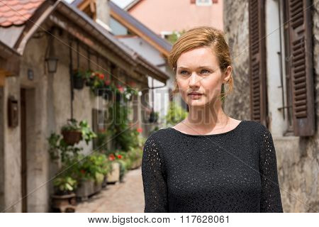 Beautiful woman in a black dress