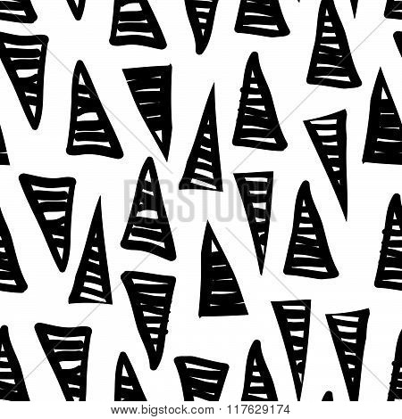 Vector Hand-painted Seamless Pattern With Triangle, Lines, Doodle