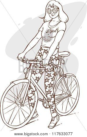 Vector Illustration Of A Beautiful Girl Riding Bicycle