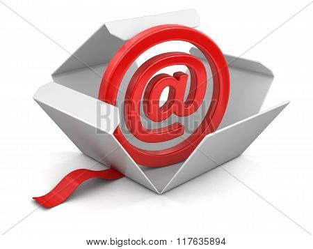 Open package with E-mail sign. Image with clipping path